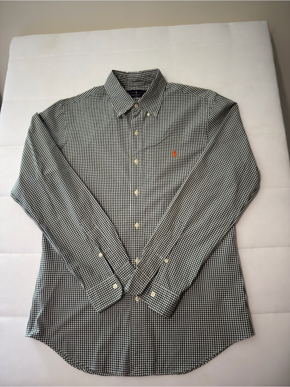 Ralph Lauren Slim Fit 100% Cotton Green White Check Shirt Men's Button-Down M